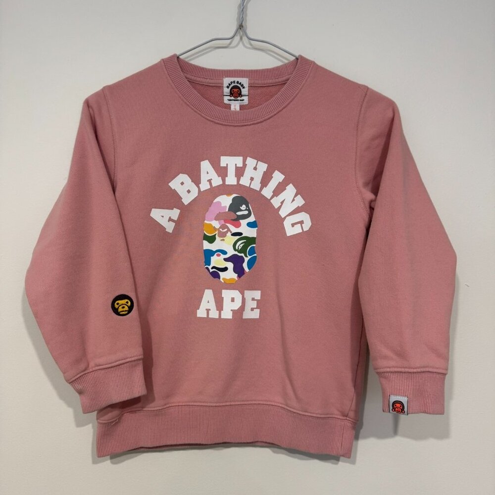 A Bathing Ape Bape Baby Ape Head Logo Sweatshirt Pink Asia Size 130 - US 5-6 Yrs